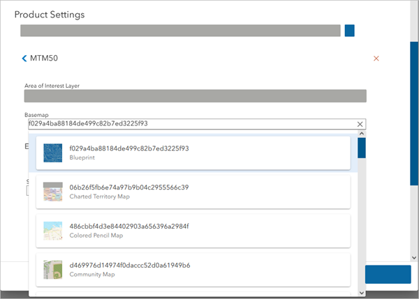 Product Settings Basemap options